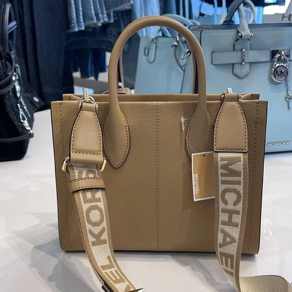 Michael Kors Mirella Small Pebbled Leather Shopper Top Zip Crossbody XBODY Tote